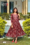 Amaira By Deecee Chanderi Print Embroidered Flared Long Kurtis

